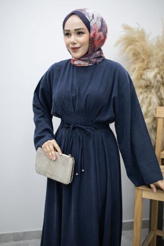 Çift Bağlamalı Pensli Elbise TSD260185 Lacivert - 3