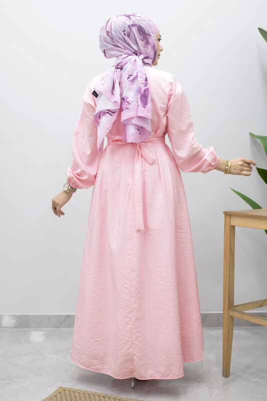 Çift Tokalı Pensli Elbise TSD260243 Pembe - 6