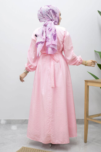 Çift Tokalı Pensli Elbise TSD260243 Pembe - 7