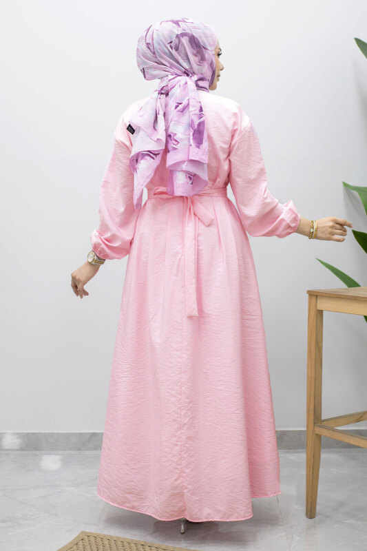 Çift Tokalı Pensli Elbise TSD260243 Pembe - 7