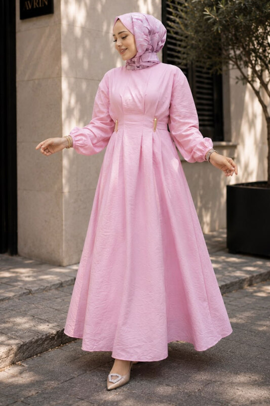 Çift Tokalı Pensli Elbise TSD260243 Pembe - 1