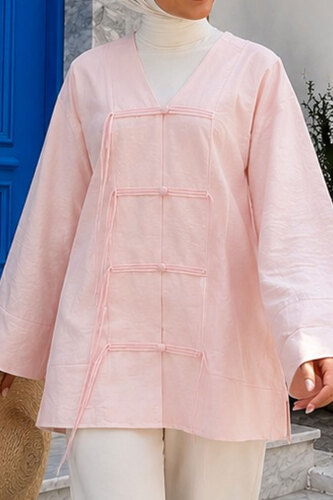 Çin Düğme Detaylı Gömlek TSD260272 Pembe - 4