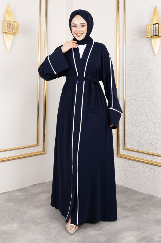 Çıtçıtlı Biye Detaylı Şallı Abaya TSD250174 Lacivert - 1