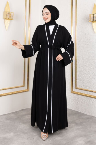 Çıtçıtlı Biye Detaylı Şallı Abaya TSD250174 Siyah 