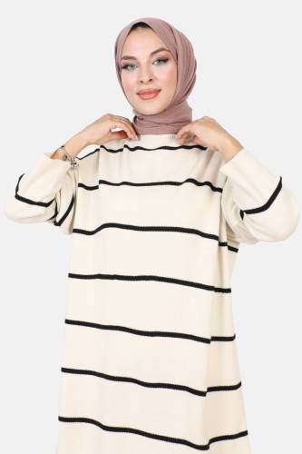 Çizgili Triko Takım TSD220905 Taş Rengi - Tesettür Dünyası (1)