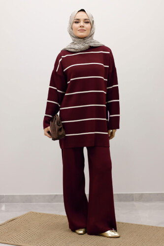 Çizgili Triko Takım TSD240721 Bordo 
