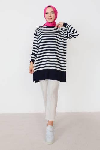 Çizgili Triko Tunik TSD230716 Lacivert 