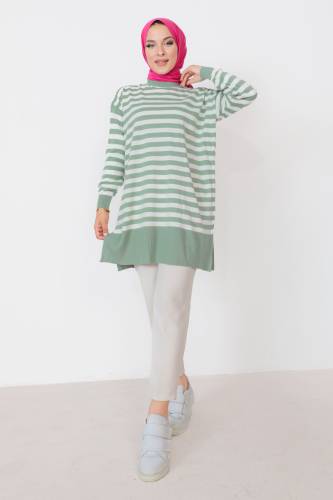 Çizgili Triko Tunik TSD230716 Mint Yeşili 