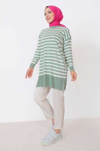 Çizgili Triko Tunik TSD230716 Mint Yeşili - 3
