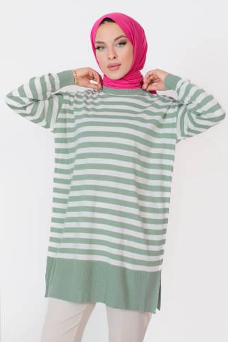 Çizgili Triko Tunik TSD230716 Mint Yeşili - Tesettür Dünyası (1)