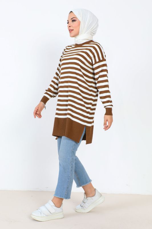 Çizgili Triko Tunik TSD230716 Taba - 3