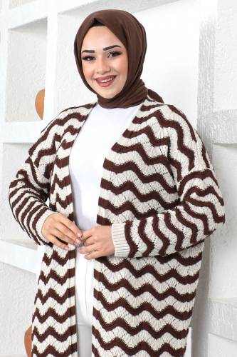 Dalga Desenli Triko Hırka TSD230357 Kahverengi - Tesettür Dünyası (1)