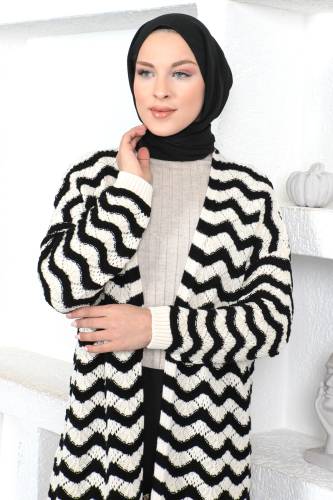 Dalga Desenli Triko Hırka TSD230357 Siyah - Tesettür Dünyası (1)