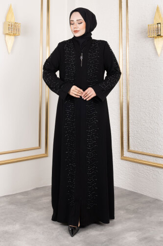 Dalga Taş Detaylı Abaya TSD250166 Siyah - 1