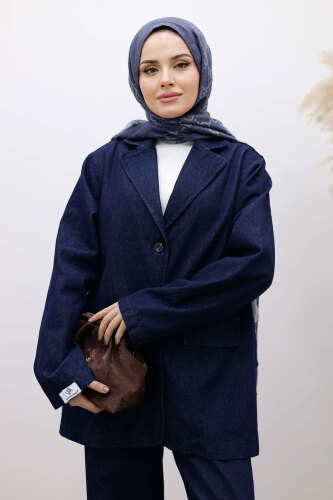Denim Blazer Takım TSD260105 Koyu Mavi - TESETTÜR DÜNYASI (1)