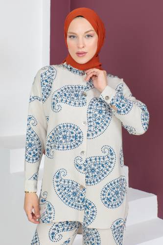 Desenli İkili Takım TSD230535 Mavi - Tesettür Dünyası (1)