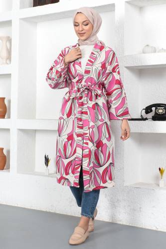 Desenli Kimono TSD230428 Pembe - Tesettür Dünyası (1)