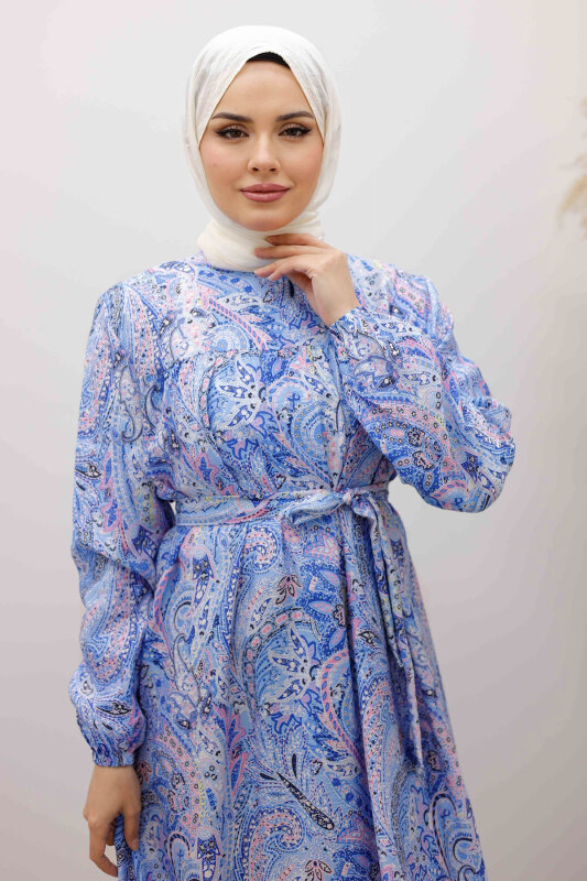 Desenli Robalı Elbise TSD250267 Mavi - 2