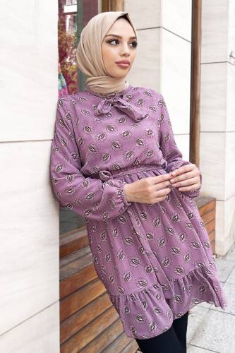Desenli Şifon Tunik TSD220805 Lila - Tesettür Dünyası (1)