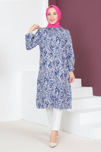 Desenli Uzun Boy Tunik TSD230706 Mavi 