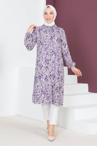 Desenli Uzun Boy Tunik TSD230706 Mor 