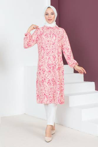 Desenli Uzun Boy Tunik TSD230706 Pembe 