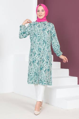 Desenli Uzun Boy Tunik TSD230706 Yeşil 
