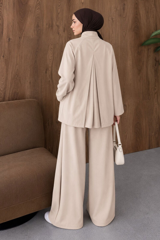 Dik Yaka Fermuarlı Oysho Takım TSD260286 Bej - 6