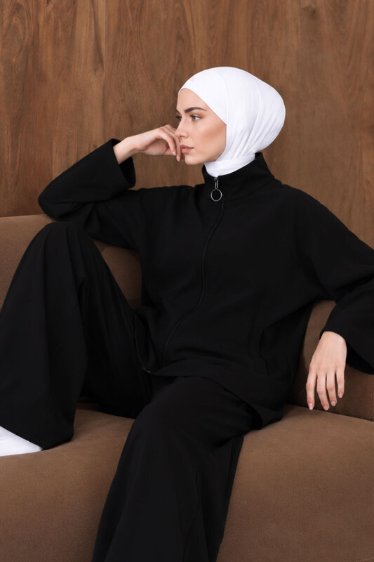 Dik Yaka Fermuarlı Oysho Takım TSD260286 Siyah - 4
