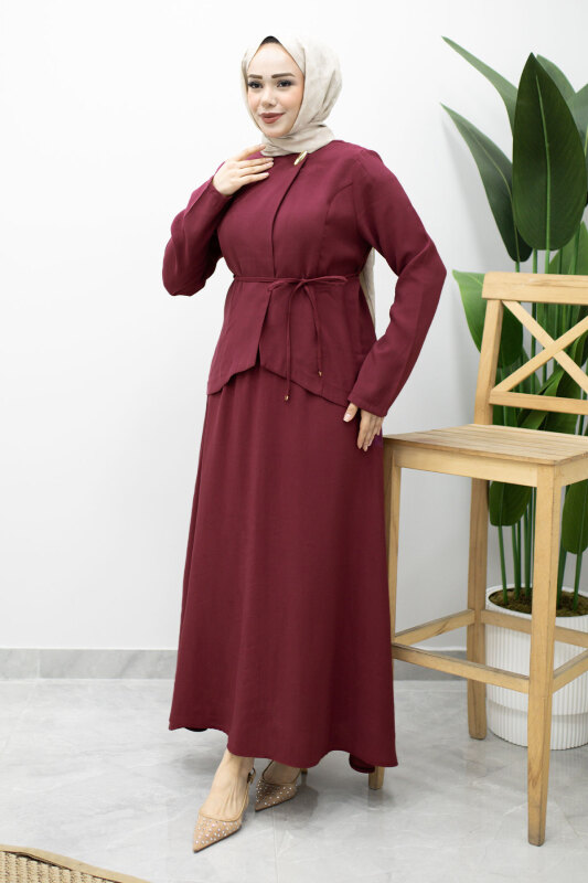 Dikiş Detaylı Düğmeli Etekli Takım TSD260201 Fuşya - 3