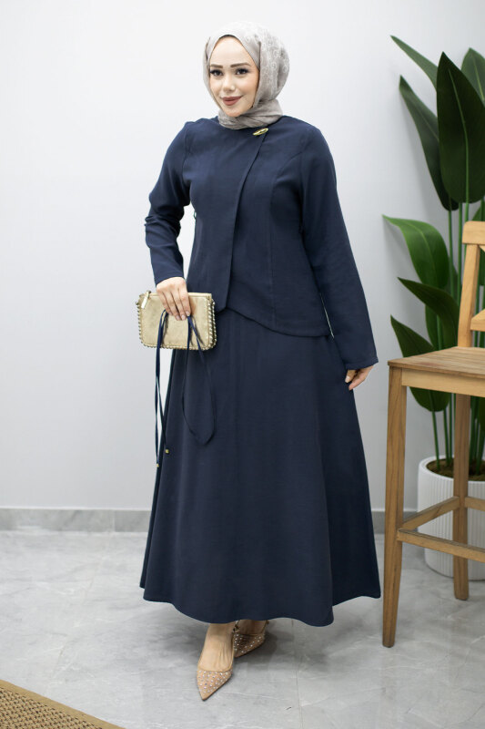 Dikiş Detaylı Düğmeli Etekli Takım TSD260201 Lacivert - 6