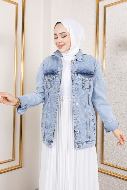 Cepli Denim Ceket TSD250177 Açık Mavi - Tesettür Dünyası (1)