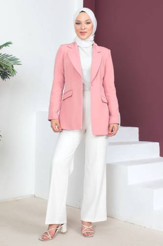 Düğmeli Blazer Ceket TSD230501 Pudra - Tesettür Dünyası (1)