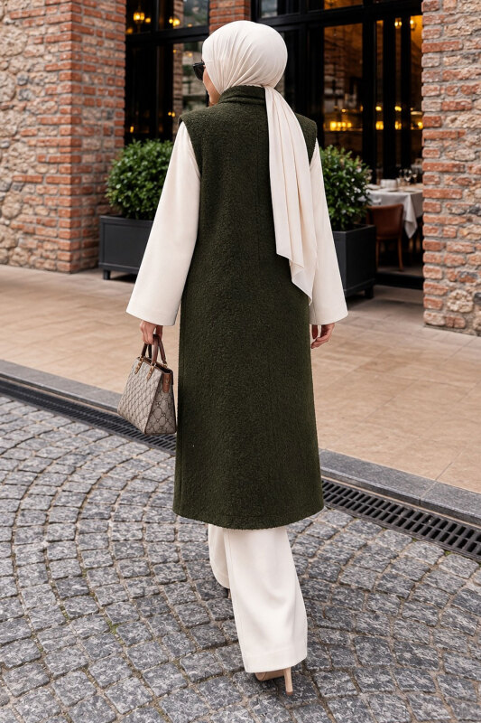 Düğmeli Buklet Yelek TSD260366 Haki - 6