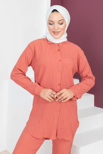 Düğmeli İkili Takım TSD230632 Somon - Tesettür Dünyası (1)