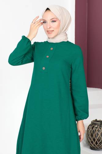 Düğmeli İkili Takım TSD230701 Zümrüt Yeşili - Tesettür Dünyası (1)
