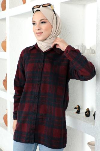 Düğmeli Oduncu Gömlek TSD230338 Bordo 