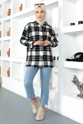 Düğmeli Oduncu Gömlek TSD230338 Siyah - 4
