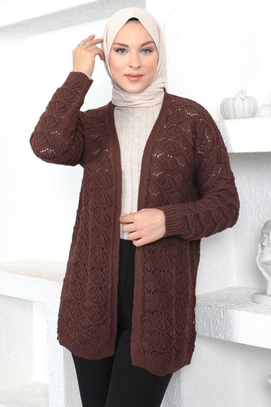 Düğmesiz Triko Hırka TSD230355 Kahverengi - 1