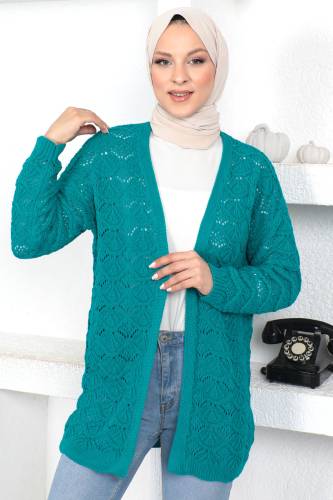 Düğmesiz Triko Hırka TSD230355 Turkuaz 