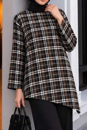 Ekose Asimetrik Kesim Tunik TSD260298 Siyah - 4