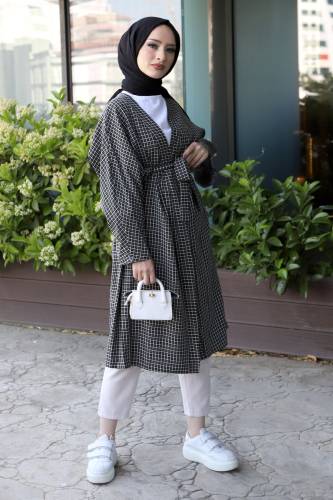 Ekose Desenli Kimono TSD220541 Siyah 