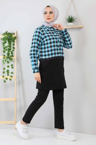 Ekose Detaylı Takım TSD220209 Bebe Mavisi - 3