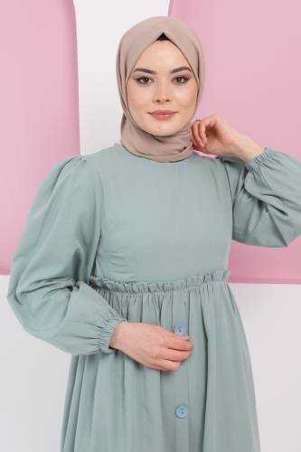 Eteği Düğme Detaylı Elbise TSD220322 Mint Yeşili - Tesettür Dünyası (1)