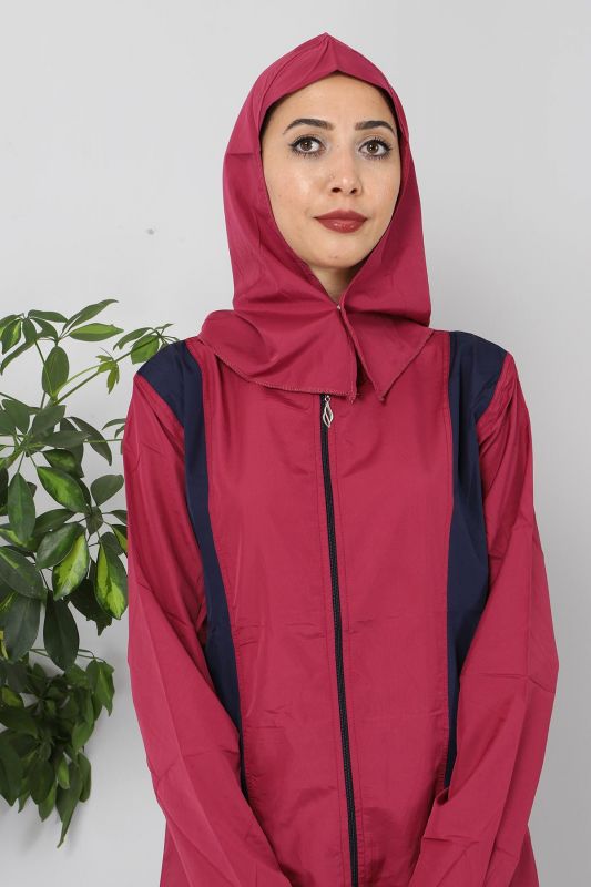Eteği Şeritli Tesettür Mayo TSD8824 Mürdüm - 4