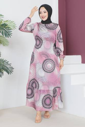 Eteği Volanlı Elbise TSD230604 Pembe 