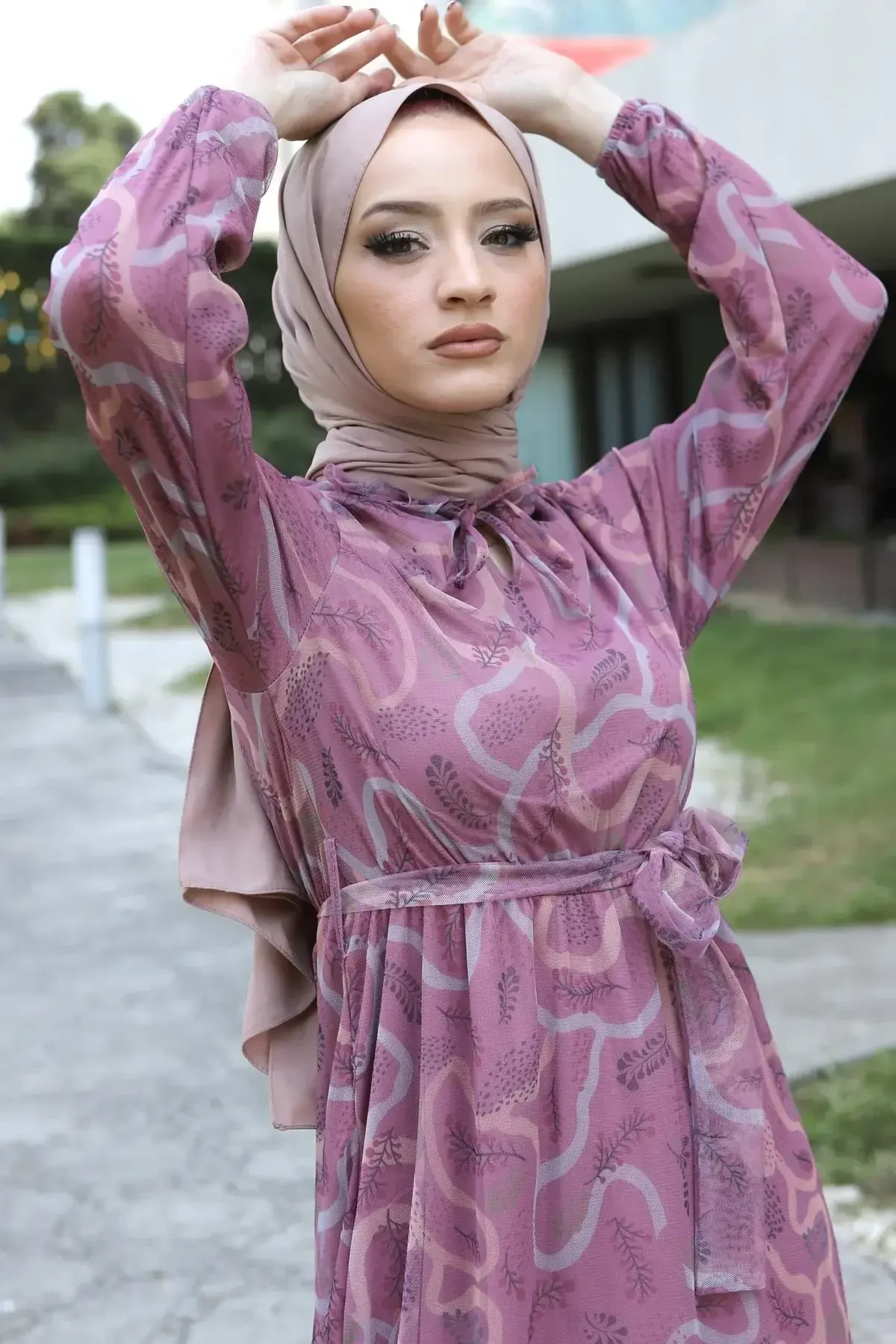 Eteği Volanlı Tül Elbise TSD220527 Lila - Tesettür Dünyası (1)