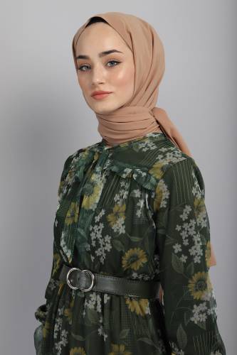 Papatya Desenli Tül Elbise TSD220802 Yeşil - Tesettür Dünyası (1)