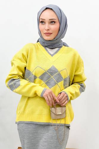 Etekli Triko Takım TSD220917 Gri - Tesettür Dünyası (1)