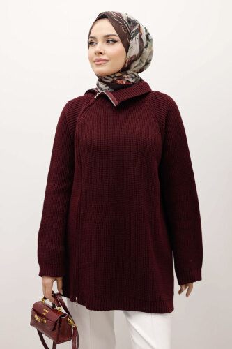 Fermuar Detaylı Triko Tunik TSD250254 Bordo 